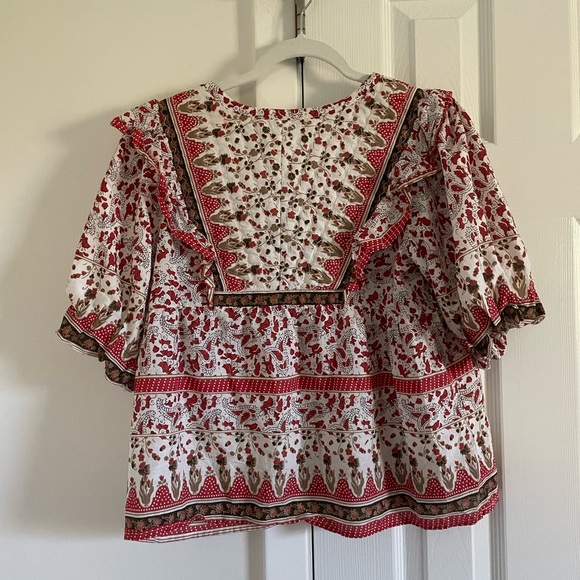 Calypso St Barth Puff Sleeve Peasant Top Small Floral Boho Prairie Cotton - Picture 4 of 6